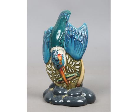 A Moorcroft ceramic figure of a diving Kingfisher "fish for tea".