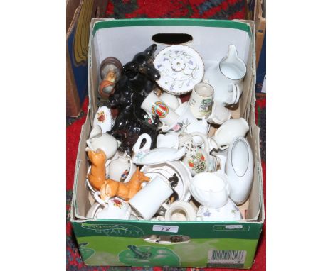 A box of mixed ceramics to include Beswick, Spode, Crested ware, Sylvac etc.