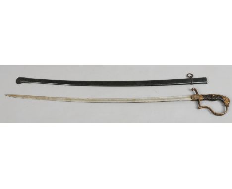 A Navy pattern dress sword in metal scabbard with lion decoration to grip and cross guard.