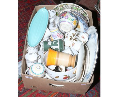 A box of mixed ceramics to include Coalport, Shelley, Poole, Masons etc.