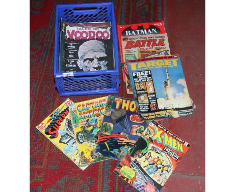 A box of comics; Marvel, D.C and Independant including X-Men, Thor, Batman and Superman etc.