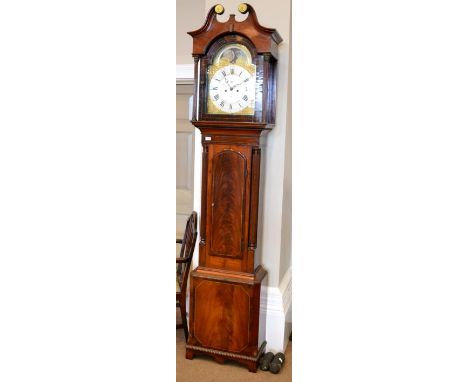 A mahogany eight day longcase clock, signed Archd Strachan, Newcastle, circa 1780, swan neck pediment, Corinthian capped colu