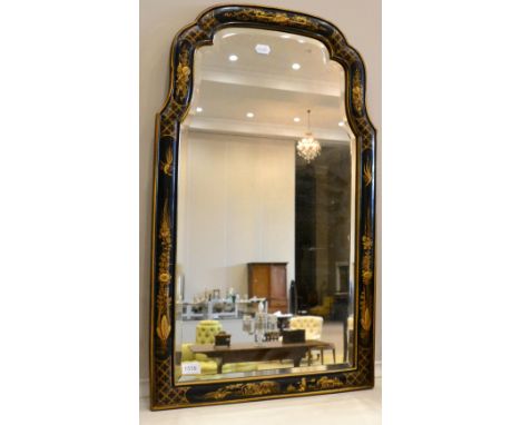^ A 1920/30's chinoiserie and parcel gilt decorated bevel glass mirror, 86cm high 