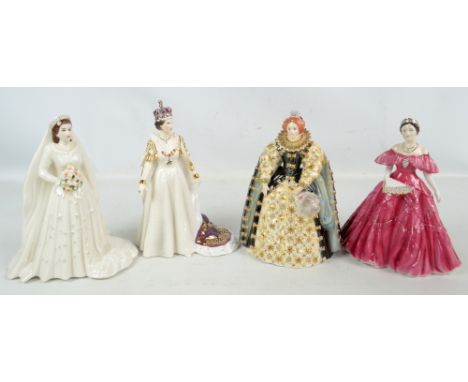 Four Royal Worcester royal family figures including three limited editions, one of Queen Elizabeth I, the others of Queen Eli