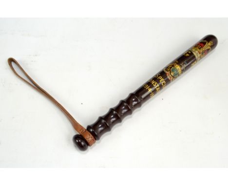 A George V Special Constable 1914-1919 truncheon with gilt and coloured detail, length 38cm, with later leather loop. CONDITI