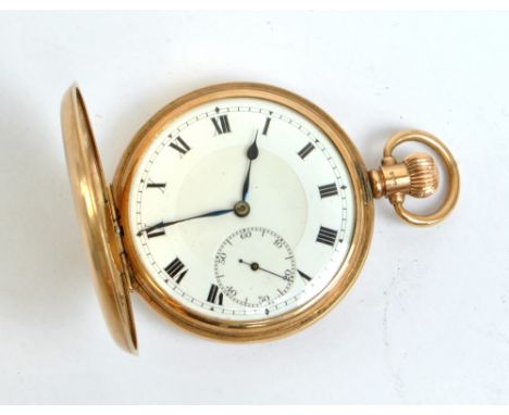 ROLEX; a 9ct yellow gold crown wind full hunter pocket watch, the white enamel dial set with Roman numerals with subsidiary s