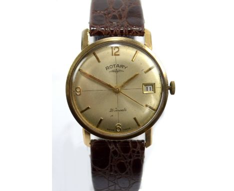 ROTARY; a gentleman's manual wind wristwatch, the circular dial set with baton and Arabic numerals and with date aperture, pr