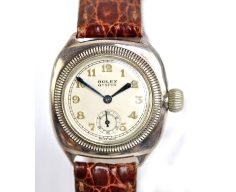 ROLEX; a 1929 silver Oyster gentleman's manual wind wristwatch, the dial set with Arabic numerals and subsidiary seconds dial