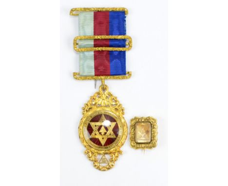 A fine Victorian hallmarked silver gilt and enamel jewel engraved with central Masonic symbol and surrounding mottos, London 