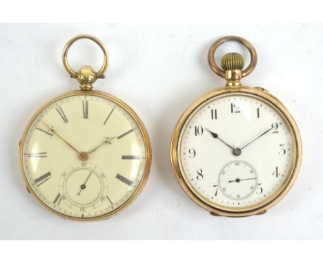 A mid-19th century 18ct yellow gold open face key wind pocket watch, the circular enamel dial set with Roman numerals and set