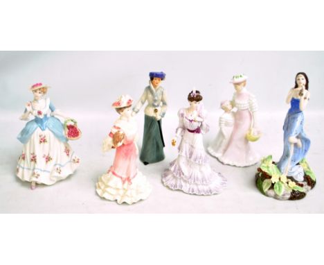 Five Coalport figures including 'Golden Age', 4237/12500, 'Ariel', 273/2000 and 'Eugenie', 6414/12500, also a Goebel example 