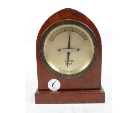 A 19th century oak cased telegraph signal indicator and galvanometer, the silvered dial stamped 'G.P.O 4764', height 18cm.