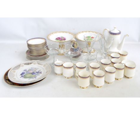 A quantity of decorative ceramics and glass including a Paragon 'Sandringham' tea service, two Continental tazzas, decorative