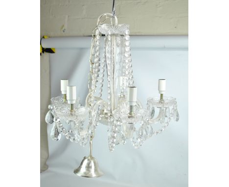 A Christopher Wray 'Gloriana' clear glass five branch chandelier, height approx 40cm excluding drop.
