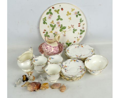 A Paragon part tea service, Wedgwood plate, Wade Whimsies and a jug and bowl.