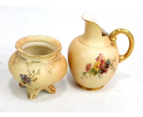 A Royal Worcester blush ivory jug of ovoid form with floral decoration, puce marks to base, no.01094, date code for 1909, hei