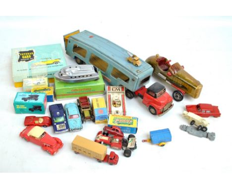 A mixed group of model cars including Corgi 233 'Heinkel Economy Car' (x2, reproduction boxes), Porsche, Audi and Oldsmobile 