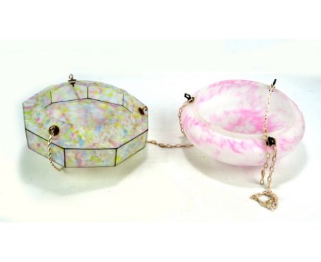 A 1950s marbled nonagonal light fitting with lobed lower section, width 33.5cm, and a 1950s pink and white marbled circular c