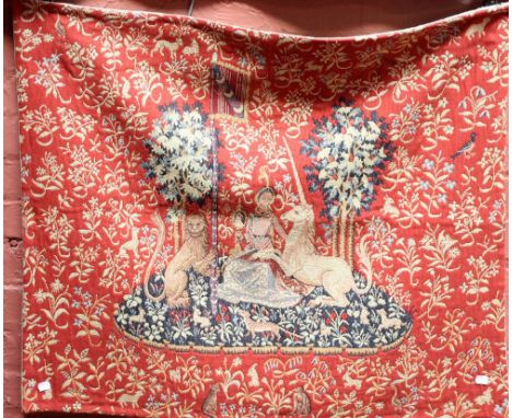 A decorative rectangular wall hanging tapestry, approx 82 x 94cm.