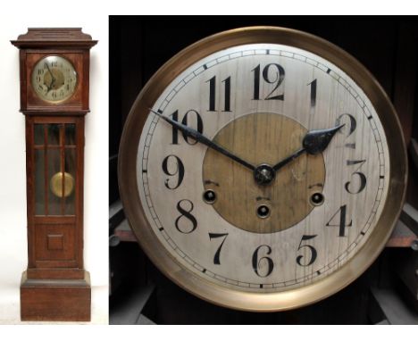 An early 20th century oak case eight day longcase clock with Arabic numerals, height 181cm. CONDITION REPORT: We are unable t