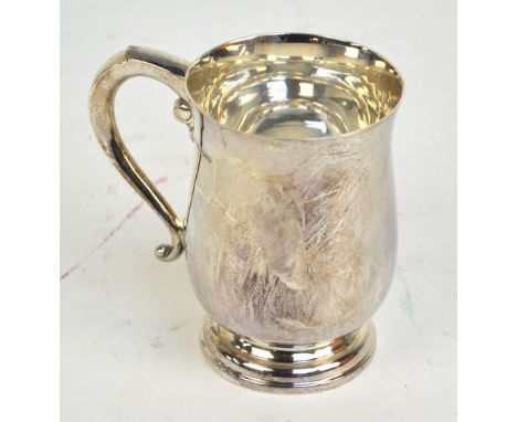 JAMES DIXON & SONS; an Elizabeth II Silver Jubilee hallmarked silver baluster mug with loop handles, raised on stepped circul