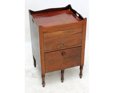 A mahogany tray top commode, 76 x 50.5cm. CONDITION REPORT: Heavy wear throughout, there's a split to the top, losses around 