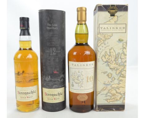 A Talisker 10 year single malt Scotch whisky, 45.8% 1 litre, and 'The Lost Distillery' Stronachie aged 12 years single malt, 