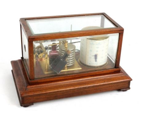 SHORT & MASON; an early 20th century mahogany cased barograph, with inks and used charts and 'Stormo-Thermograph' leaflet. CO