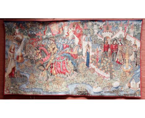 A large decorative wall hanging tapestry inscribed 'Point De Loiselles ... Waymel & Deckmeer', approx 129 x 320cm.