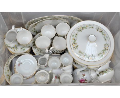 A Royal Doulton 'Clairmont' pattern decorated dinner and tea service including a pair of tureens, side and salad plates and a