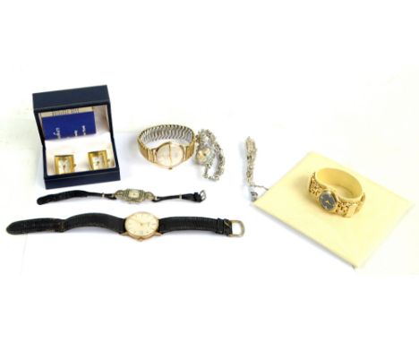 AVIA; a gentleman's vintage 9ct yellow gold wristwatch with circular dial and subsidiary seconds hand, Raymond Weil; a boxed 