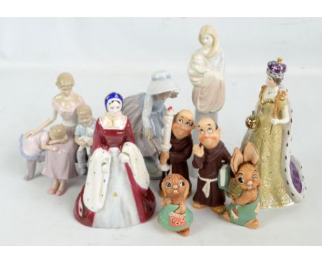 A Coalport limited edition figure of Anne Boleyn, also Spode, Nao, Royal Worcester, Pendelfin and other examples (9).