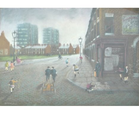 BERNARD MCMULLEN (born 1952); pastel drawings, Northern street scene, signed lower left, 52 x 61cm, framed and glazed. (D)   