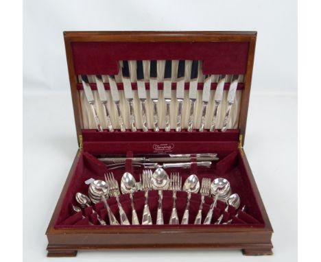 A cased set of electroplated flatware and cutlery including three carving tools.