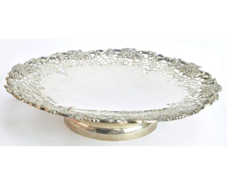 VINERS LTD; an Elizabeth II hallmarked silver tazza with grape and vine pierced border and spreading circular foot, Sheffield