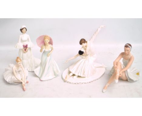 Three Coalport figures comprising 'Fonteyn & Nureyev', 807/1250, 'The Bride' and 'L'Ombrelle', a Royal Worcester and a Royal 