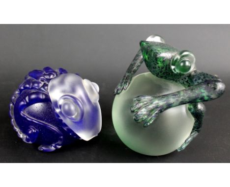 BLOWZONE; two glass paperweights modelled as a frog and an octopus, both marked with the former further signed Iestyn Davies,