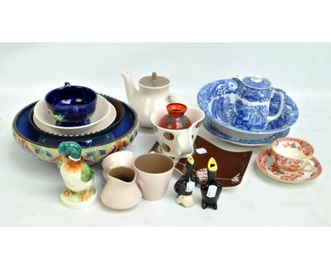 A collection of ceramics including a Royal Doulton tubeline decorated bowl, diameter 27cm, a Poole Pottery part tea set, etc.