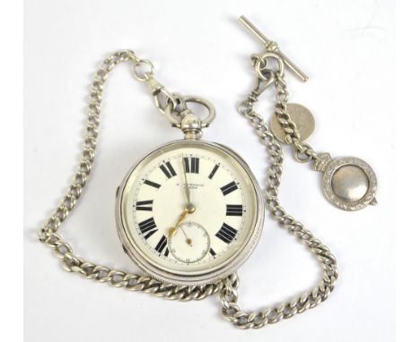 YEWDALL OF LEEDS; an early 20th century hallmarked silver open face key wind pocket watch, the circular enamel dial set with 