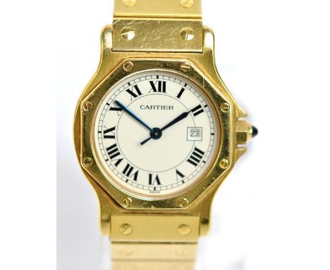 CARTIER; an 18ct yellow gold Santos gentleman's automatic wristwatch, the dial set with Arabic numerals and date aperture, di