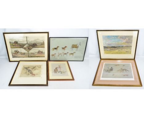 Six prints including hunting and coaching scenes, all framed and glazed (one af) (6).