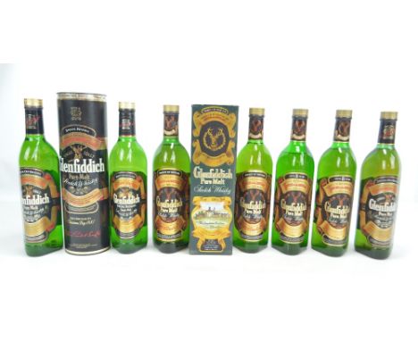 Seven bottles of Glenfiddich Pure/Single Malt Scotch Whisky including 'Over 8 Years' (x3), 'Special Old Reserve' (x1) and 'Sp