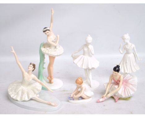 Four Coalport figures including 'Dame Margot Fonteyn', 2584/5000, 'Butterflies' and 'Odette The White Swan', also Royal Worce