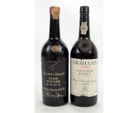 Two bottles of port, Quarles Harris 1966 vintage and Grahams 1977 vintage 75cl (2). CONDITION REPORT: Harris bottle level mid