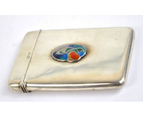 LIBERTY & CO; an Edwardian Arts and Crafts hallmarked silver and enamel decorated card case, Birmingham 1905, 8.5 x 5.5cm, ap