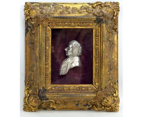 A gilt framed white metal bust portrait of a gentleman, inscribed 'J Herbert fecit', glazed, 11 x 8cm.