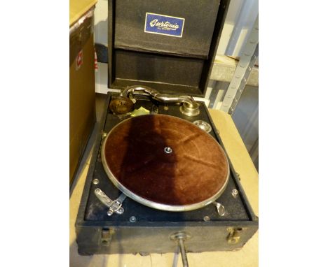 Portable wind up Grampanola (record player) by Burtonia