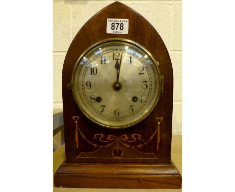 Inlaid mahogany Edwardian mantel clock. 