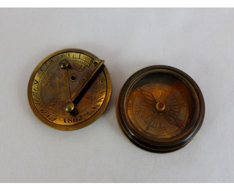 Small pocket compass with sundial marked Stanley of London