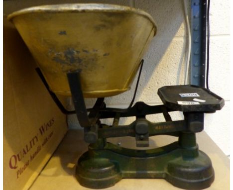Pair of shop scales and weights by Appleton and Son of Warrington.